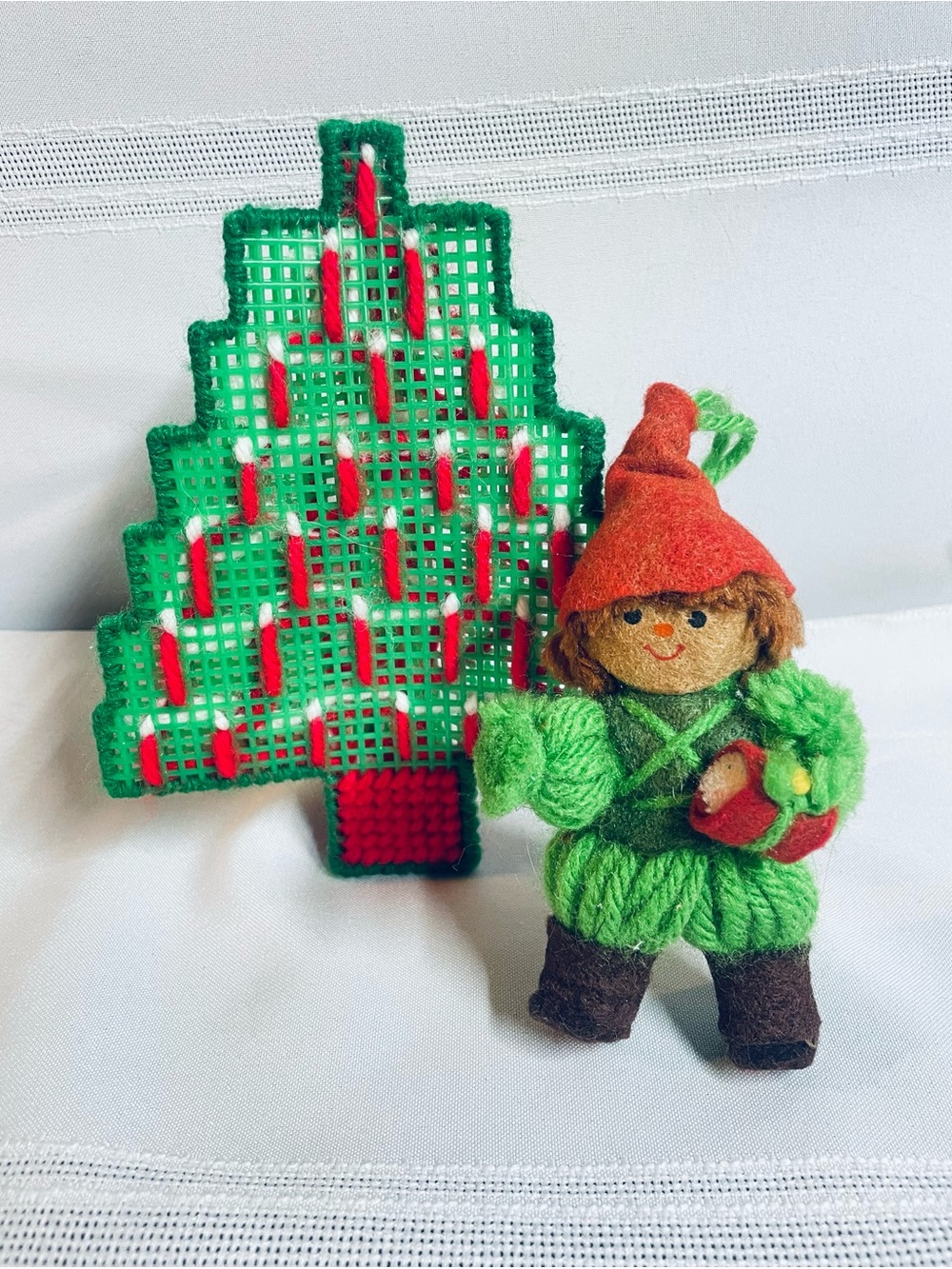 Vintage Handmade Christmas Tree & Hallmark Drummer Boy Ornament